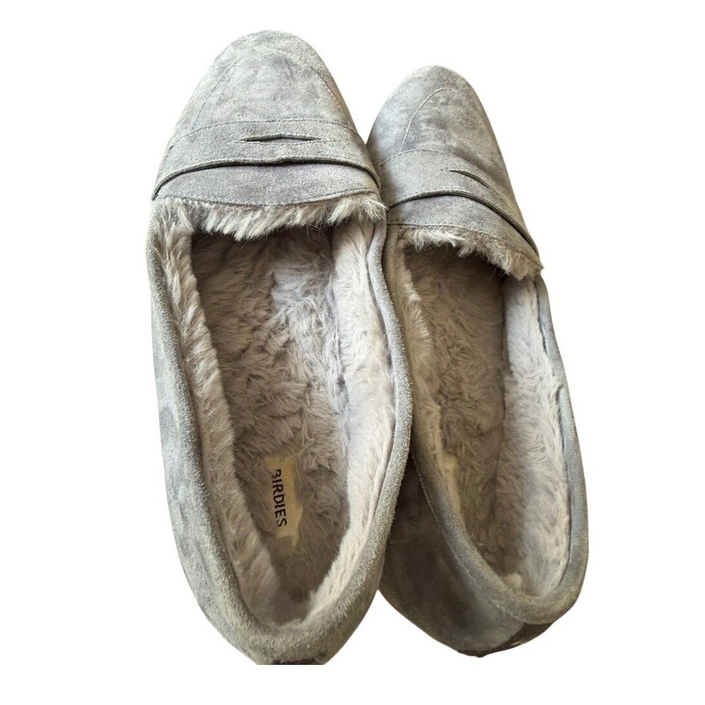 Birdies Starling Loafer 9.5 Grey EUC Suede Faux Fur Pointed Toe Cozycore Chic